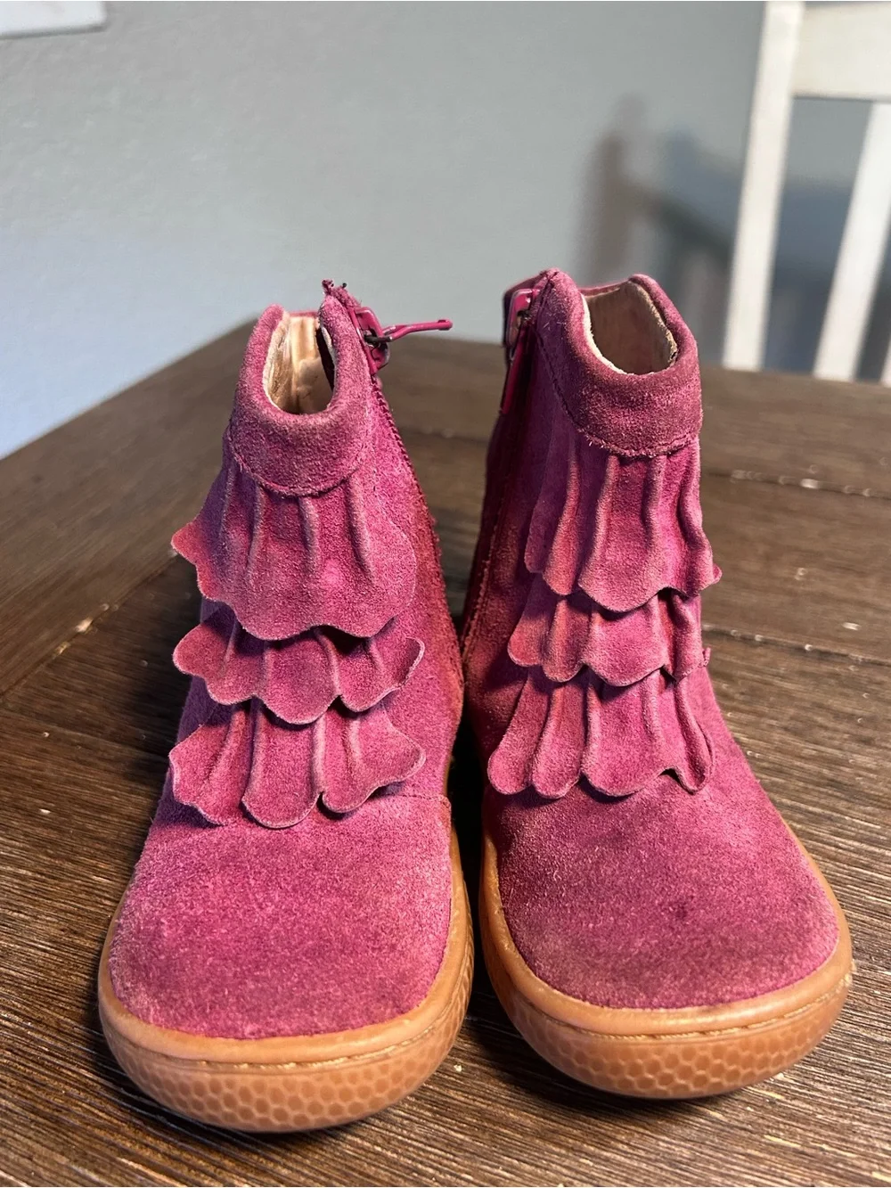 Livie & Luca suede ruffled boots size 6